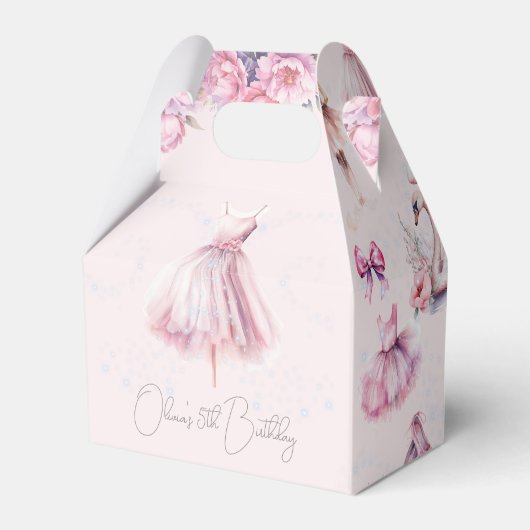 ビューティフルパーソナライズされたピンクバレリーナ誕生日 フェイバーボックス (正面サイド)