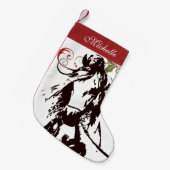 ビューティフルパーソナライズされたホースアンドホリーホリデイ スモールクリスマスストッキング (正面 (吊り時))