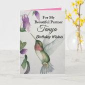 ビューティフルパートナーハッピーバースデースイートハミングバード カード (黄色い花)