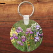 ビューティフルパープルアイリスアイリスフラワーフローラガーデン キーホルダー (裏面)