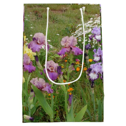 ビューティフルパープルアイリス花フローラ写真 ミディアムペーパーバッグ (裏面)