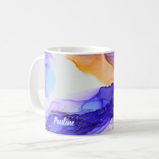 ビューティフルパープルオレンジ名前をカスタムする コーヒーマグカップ (正面左)