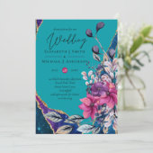 ビューティフルパープルティール(緑がかった色)フローラアゲ結婚ート 招待状 (スタンド正面)