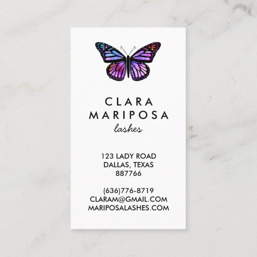 ビューティフルパープルバタフライ美しいヨガ図解入りの、写真付きの 割引カード (裏面)