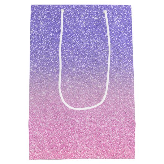 ビューティフルパープルピンクグリッター グラデーション ミディアムペーパーバッグ (裏面)