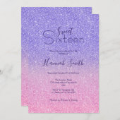 ビューティフルパープルピンクグリッター グラデーション 招待状 (正面/裏面)