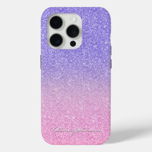ビューティフルパープルピンクグリッター グラデーション iPhone 15 PROケース