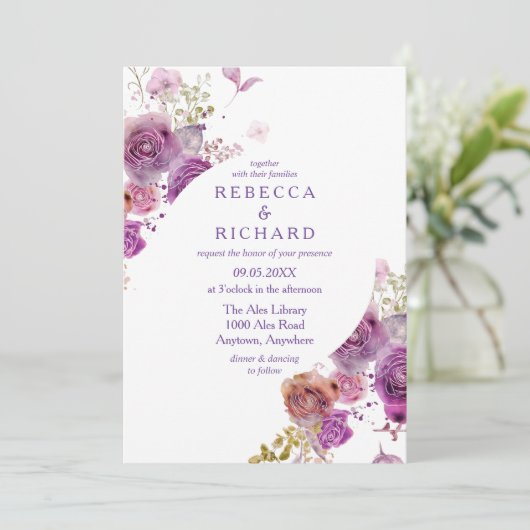 ビューティフルパープルフローラエレガンス結婚ズ 招待状 (スタンド正面)