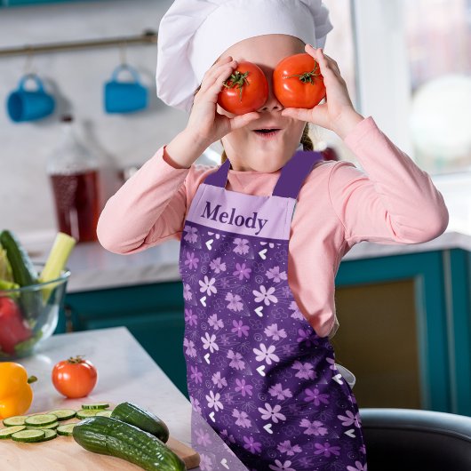 ビューティフルパープルフローラデイジーフラワーカスタムキッズ エプロン