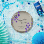 ビューティフルパープルフローラ&アンティークシルバーダマスク ペーパープレート (パーティー)