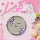 ビューティフルパープルフローラ&アンティークシルバーダマスク ペーパープレート (パーティー)