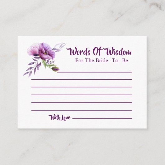 ビューティフルパープルポピーブライダルシャワー アドバイスカード (正面)