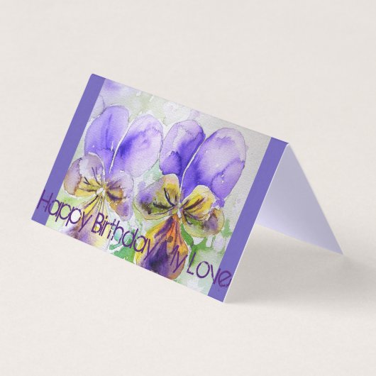 ビューティフルパープル絵画ヴィオラのラブ誕生日カード (正面)