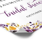 ビューティフルパープル金ゴールドフローラブライダルシャワー標識 ポスター (角)