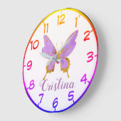 ビューティフルパープル&金ゴールドバタフライ ラージ壁時計 (傾斜)