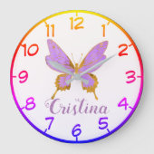 ビューティフルパープル&金ゴールドバタフライ ラージ壁時計 (正面)