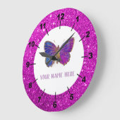 ビューティフルパープル&金ゴールドバタフライ ラージ壁時計 (傾斜)