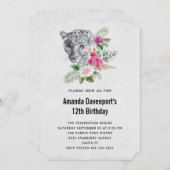 ビューティフルヒョウポートレートウォーターカラー誕生日 招待状 (正面/裏面)