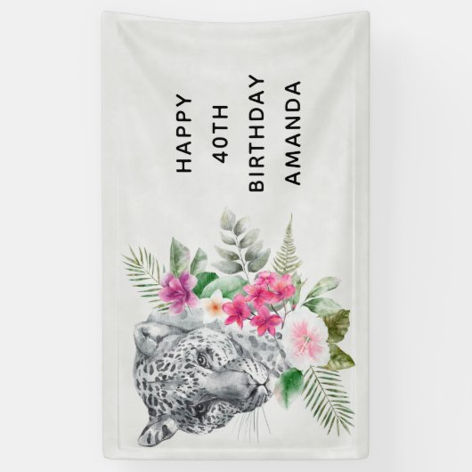 ビューティフルヒョウ頭エキゾチック誕生日 横断幕 (縦)