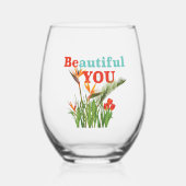 ビューティフルビーユーモノグラムオレンジガーデンフローラ ステムなしワイングラス (正面)
