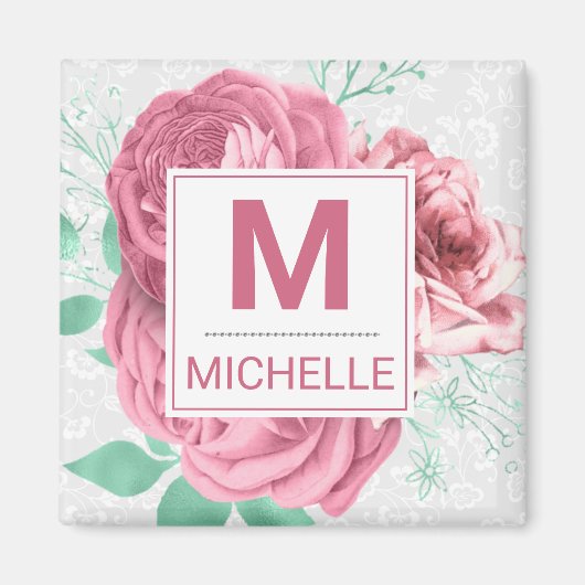 ビューティフルピンクガーデンバラモノグラム マグネット (正面)