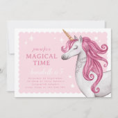ビューティフルピンクグリッターユニコーン誕生日招待状 招待状 (正面)