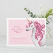 ビューティフルピンクグリッターユニコーン誕生日招待状 招待状 (スタンド正面)