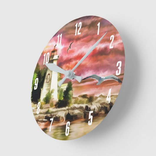 ビューティフルピンクサンセットライト航海のハウスコースト ラウンド壁時計 (傾斜)