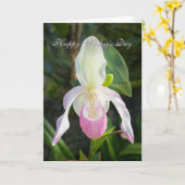 ビューティフルピンクスリッパーオーキッドマザーズデイカード カード (黄色い花)