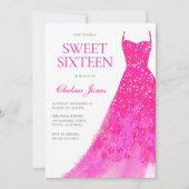 ビューティフルピンクドレスSweet sixteen16パーティー 招待状 (正面)