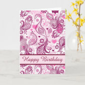 ビューティフルピンクバードデザインハッピーバースデー カード (黄色い花)