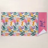 ビューティフルピンクパステルフォヴィスムガーデンポット ビーチタオル (正面)