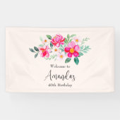 ビューティフルピンクフラワーブーケ誕生日ウェルカム 横断幕 (横)