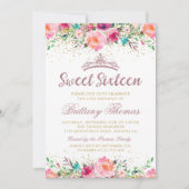 ビューティフルピンクフローラSweet sixteen16誕生日 招待状 (正面)
