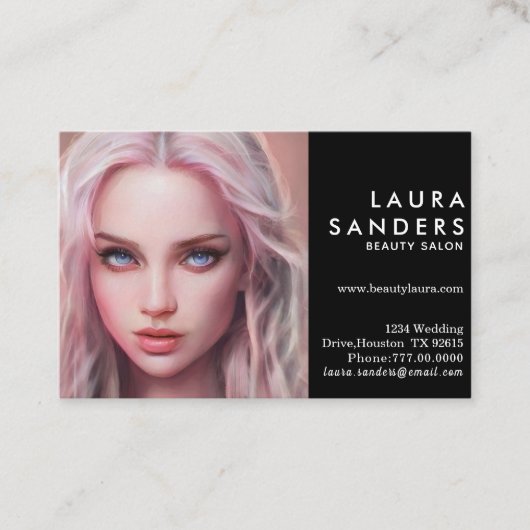 ビューティフルピンクヘアガール美しいサロン エレガント 名刺 (正面)