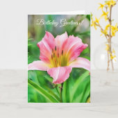 ビューティフルピンクリリーブラワーフローラ誕生日 カード (黄色い花)