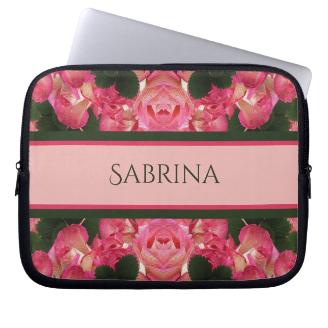 ビューティフルピンクローズオイルペインティングエレクトロニクス ラップトップスリーブ (正面)