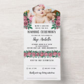 ビューティフルピンクローズフローラフォトネーミングセレモニー オールインワン招待状 (内側)