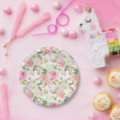 ビューティフルピンクローズフローラ紙プレート ペーパープレート (パーティー)