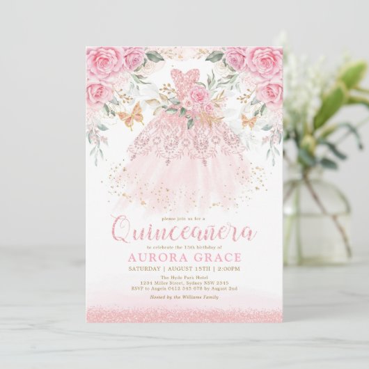 ビューティフルピンクローズプリンセスドレスキンセアニラ 招待状 (スタンド正面)