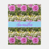 ビューティフルピンクローズ&デイジーフローラ フリースブランケット (正面)