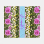 ビューティフルピンクローズ&デイジーフローラ フリースブランケット (正面(横))