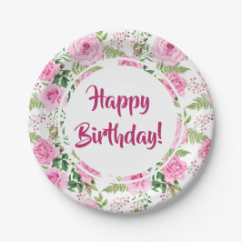 ビューティフルピンクローゼスハッピーバースデー ペーパープレート
