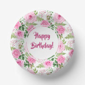 ビューティフルピンクローゼスハッピーバースデー ペーパーボウル (正面)