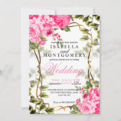 ビューティフルピンク結婚フローラ 招待状 (正面)