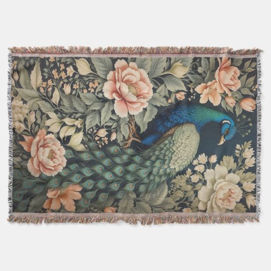 ビューティフルピーコックウィリアムインスパイアモリスフローラ スローブランケット (正面)