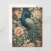 ビューティフルピーコックウィリアムインスパイアモリスフローラ ポストカード (正面/裏面)