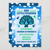 ビューティフルピーコックフェザー誕生日 招待状 (正面/裏面)