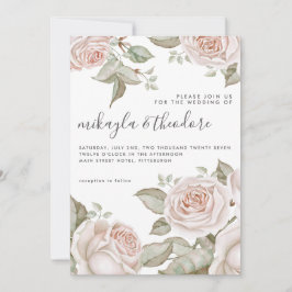 ビューティフルピーチ赤面ウォーターカラーバラ結婚ズ 招待状