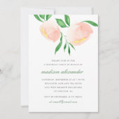 ビューティフルピーチ赤面ウォーターカラーフラワー誕生日 招待状 (正面)